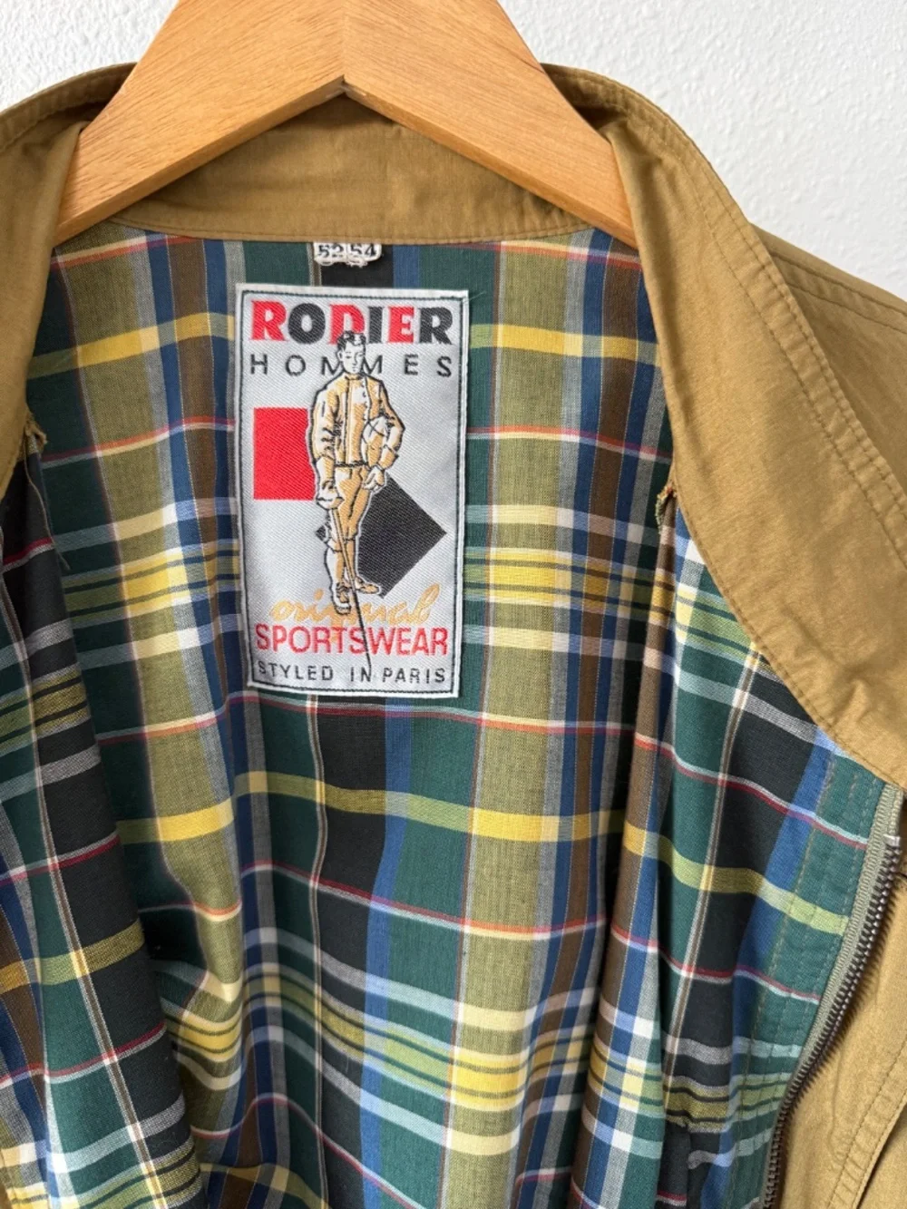 Rodier Hommes Vintage Bomber Jacket – Olive with Plaid Lining - Picture 2 of 8